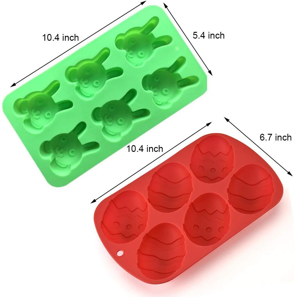 Paquete de 2 moldes de silicona para pasteles de huevos y conejitos para el día de Pascua, para hornear, magdalenas, hacer magdalenas, chocolate,