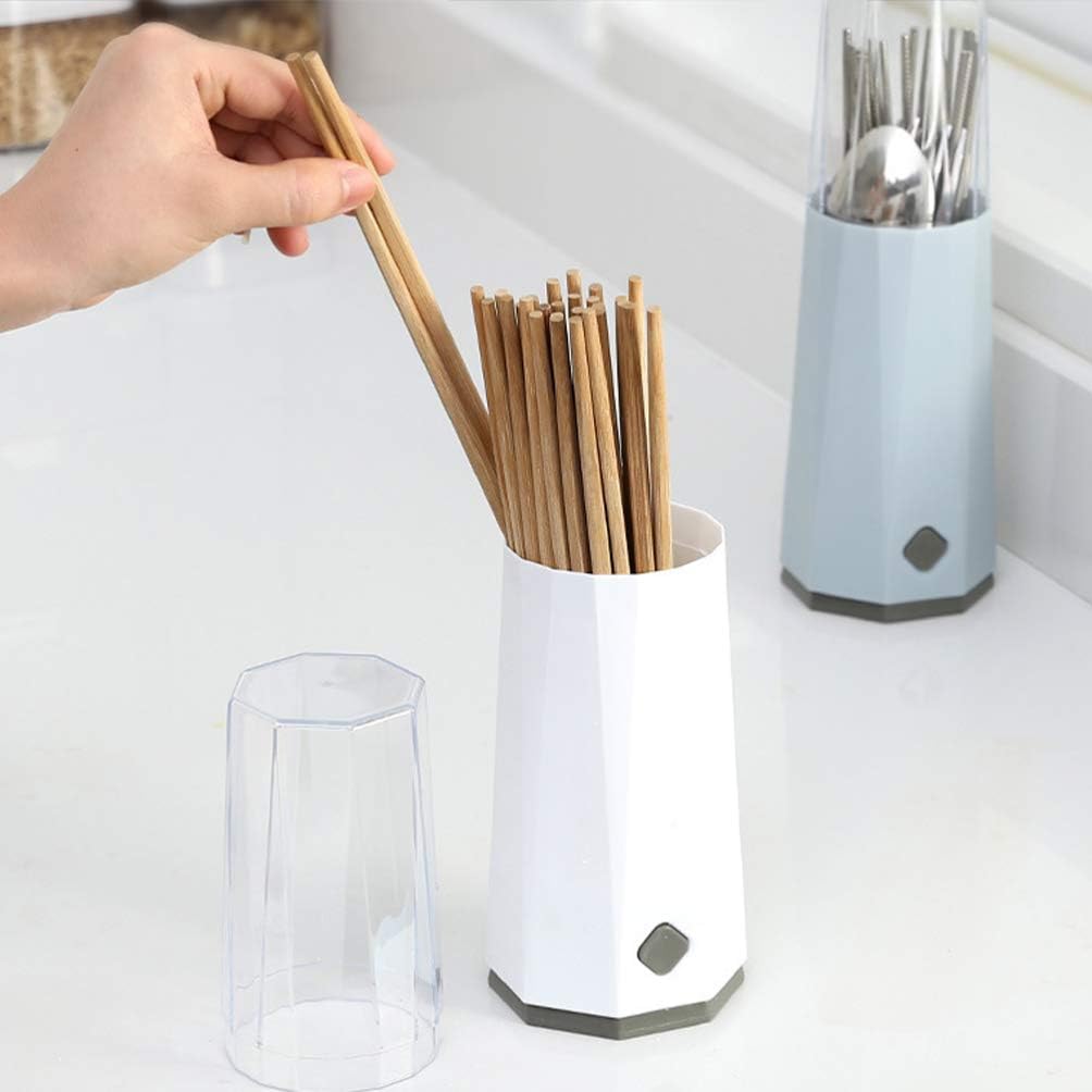 Hemoton Soporte para palillos, cubiertos de plástico con tapa, cubiertos de cocina, organizador de almacenamiento de utensilios de plástico para