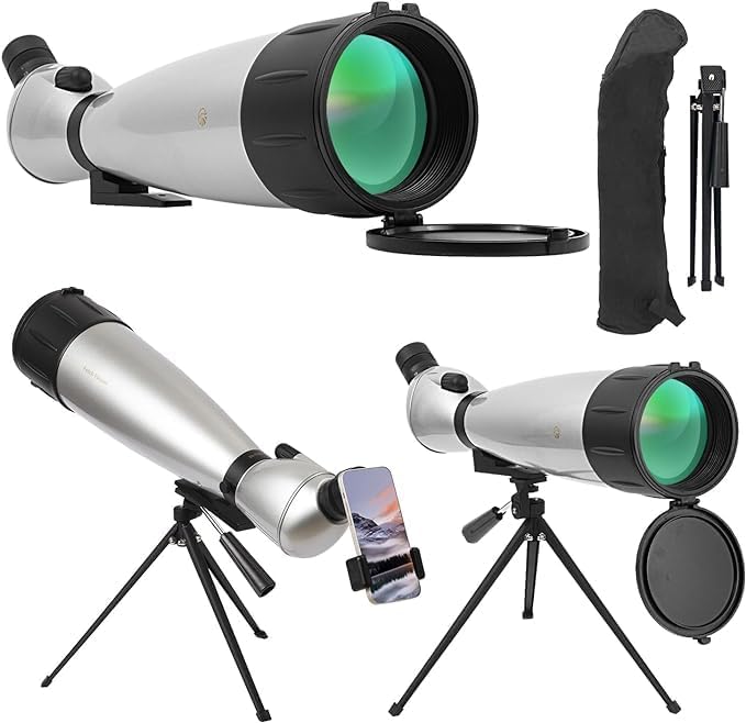 Fetch Falcon 33-100X100 FMC HD – Miras de detección (resistencia al agua de largo alcance) con adaptador de teléfono trípode de metal y bolsa de
