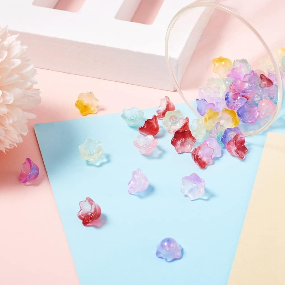 Beadthoven – 80 tapas de cuentas de cristal de 8 colores con diseño de flores, mini trompeta colorida transparente, cuentas de cristal, espaciadores