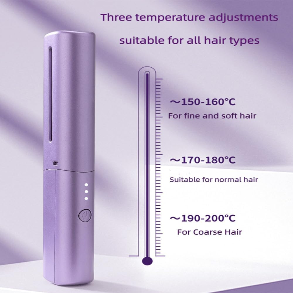 Mini alisador de pelo recargable, cepillo alisador de pelo inalámbrico, mini peine de pelo recargable, alisado de cabello recargable (morado)