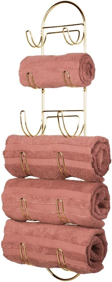 mDesign Toallero de acero para montaje en pared con 6 compartimentos, toallero y organizador de almacenamiento de toallas para baño, tocador,