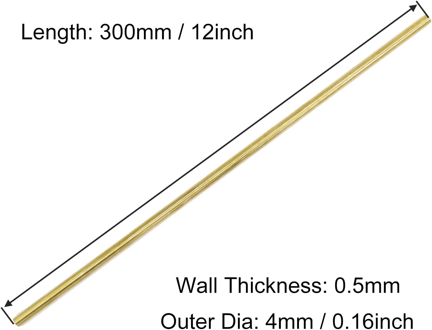 Tubo redondo de latón, 0.157 in de diámetro exterior de 0.020 in de grosor de pared de 11.811 in de longitud, tubo recto de metal sin costuras para