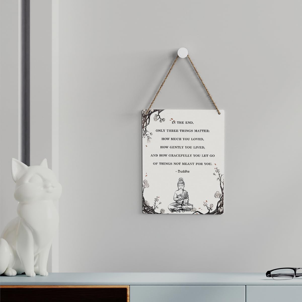 SENJIAN Decoración motivacional de Buda Zen, decoración espiritual de granja, decoración colgante de pared, letrero de madera para el hogar,