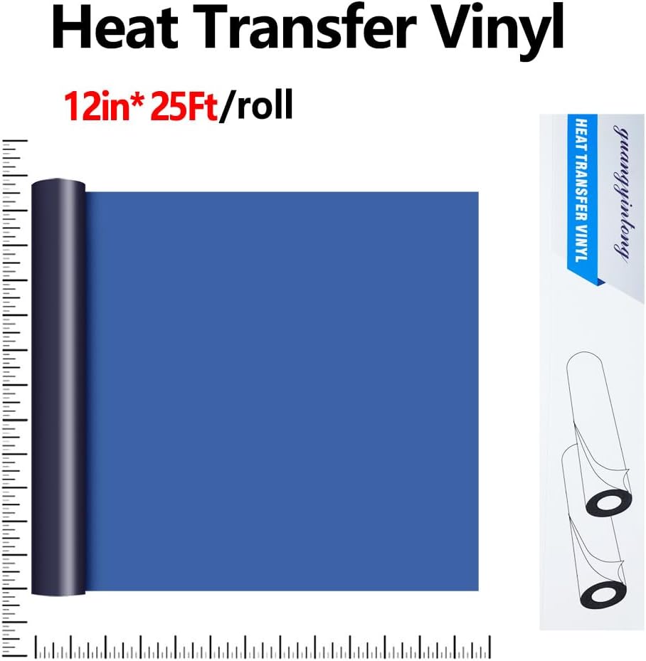 guangyintong Rollos de vinilo de transferencia de calor, vinilo HTV de 12 pulgadas x 25 pies para camisas, vinilo azul marino para planchar en todas