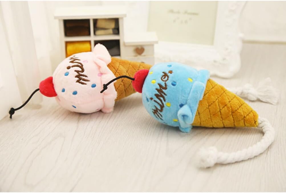 ULTECHNOVO Juguete de helado para perro, bonito juguete de felpa para perro, juguete suave con sonido de helado, juguete masticable para mascotas y
