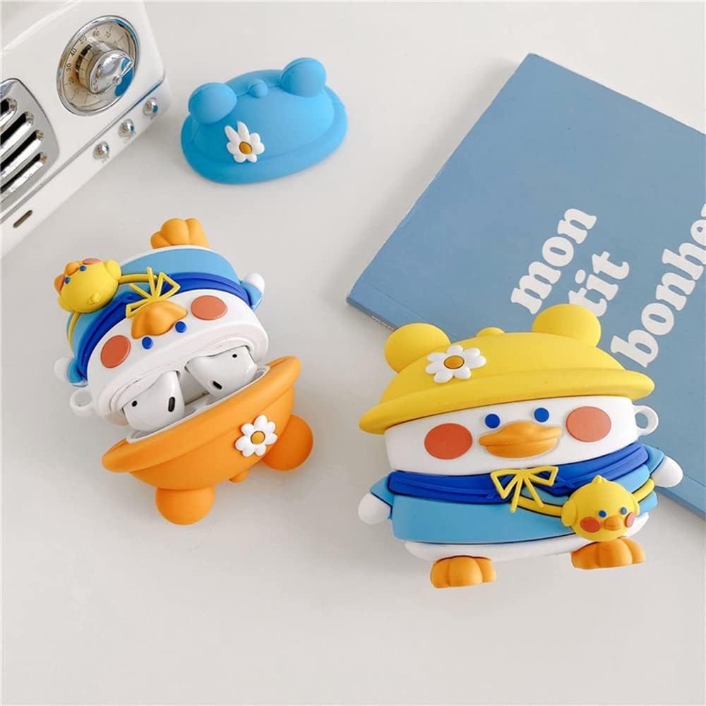 LALAPOPO Funda para AirPods, diseño divertido y encantador de dibujos animados en forma de pato, fundas de moda para niños, niñas, niños y