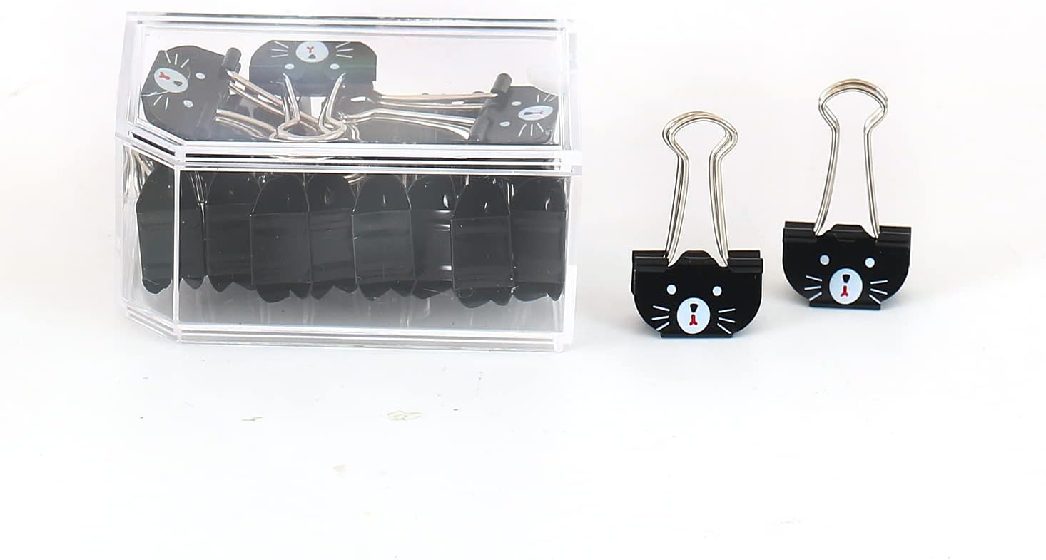 Clips de metal para carpetas de gato, 20 abrazaderas de papel medianas negras para escuela, hogar, escritorio, organizadores de suministros de