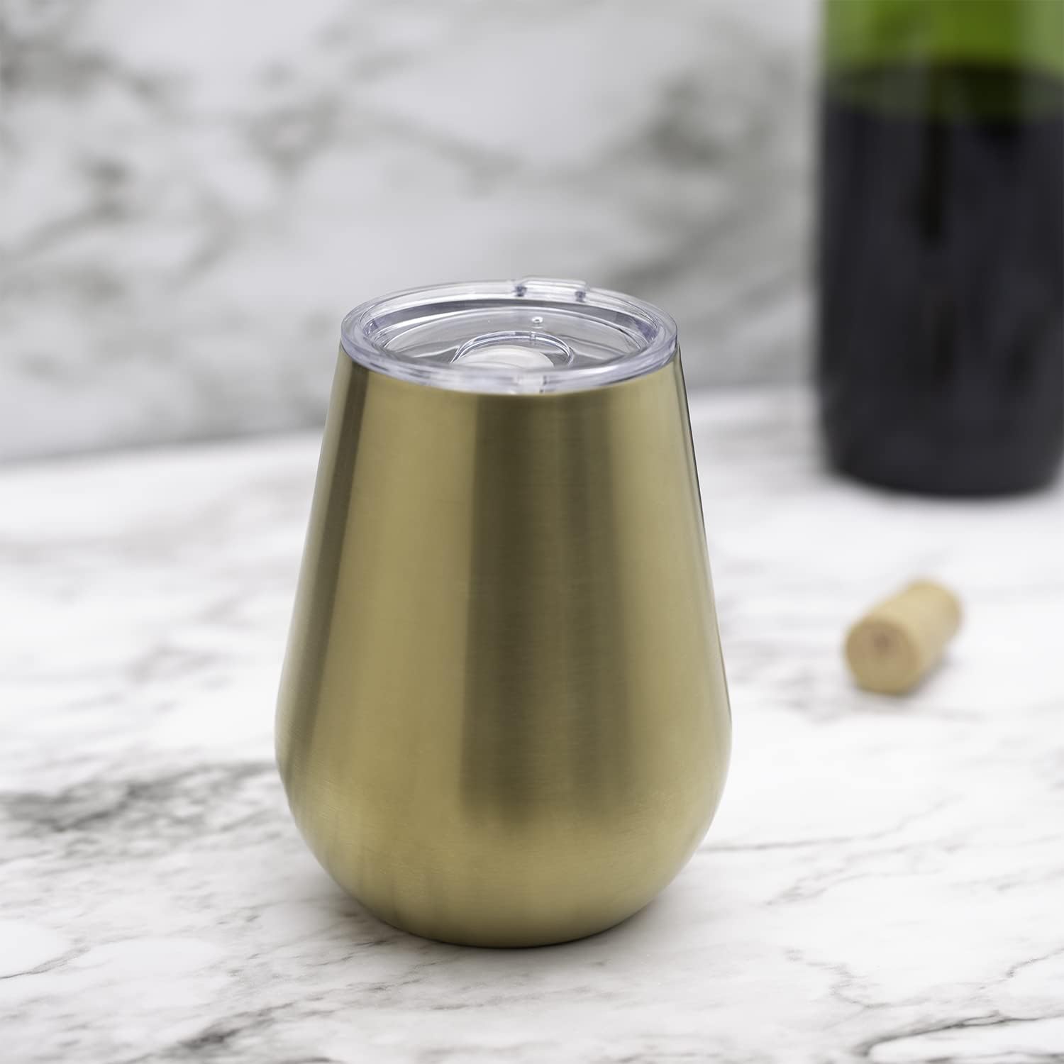 Cambridge Silversmiths – Juego de 2 vasos de vino de doble pared de acero inoxidable champán cepillado de 14 onzas, color dorado
