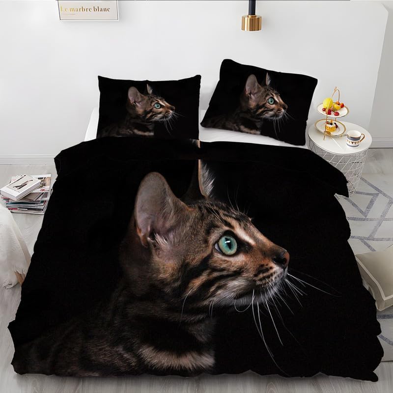 Juego de funda de edredón con estampado de animales de gato negro, tamaño Queen, funda de edredón de microfibra suave y 2 fundas de almohada de 20 x