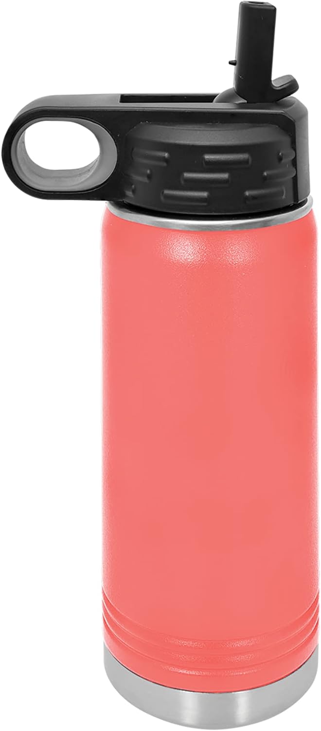 LaserGram Botella de agua con tapa abatible de doble pared de 20 onzas con pajilla, cabeza de caballo, grabado personalizado incluido (coral)