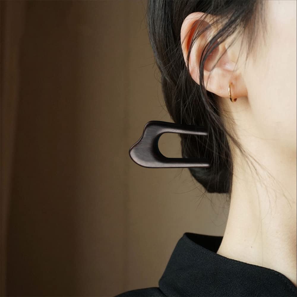 Tenedor de madera para el cabello, horquilla de ébano de 5.8 pulgadas para cabello largo, palillo francés hecho a mano, pinza para el cabello en