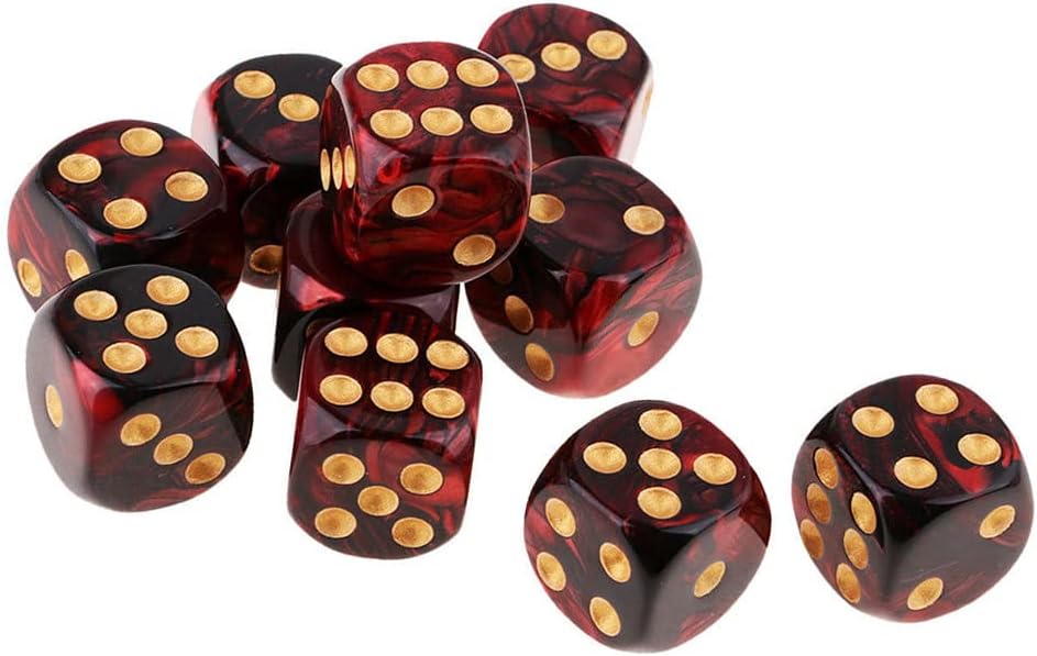 10 dados poliédricos D6 de 0.632 pulgadas de acrílico para juegos de mesa RPG MTG DND (rojo negro)