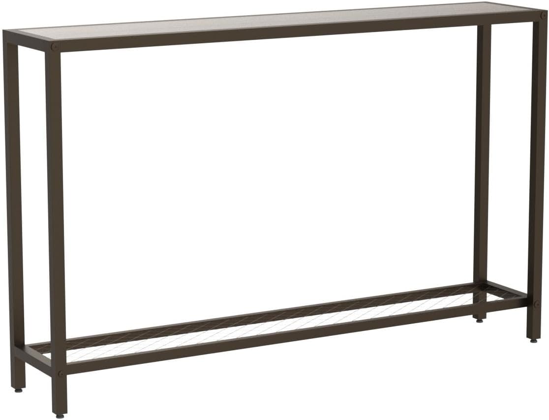 YEAR COLOR Mesa consola de 31.5 pulgadas, mesa de entrada de 2 niveles, mesa de sofá estrecha larga, mesa de sofá industrial con marco de acero para
