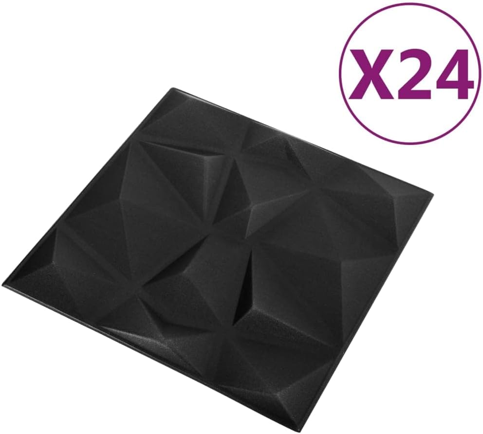 CHARMMA Paneles de pared 3D 24 piezas 19.7″x19.7″ Diamante Negro 64.6 ft-3503
