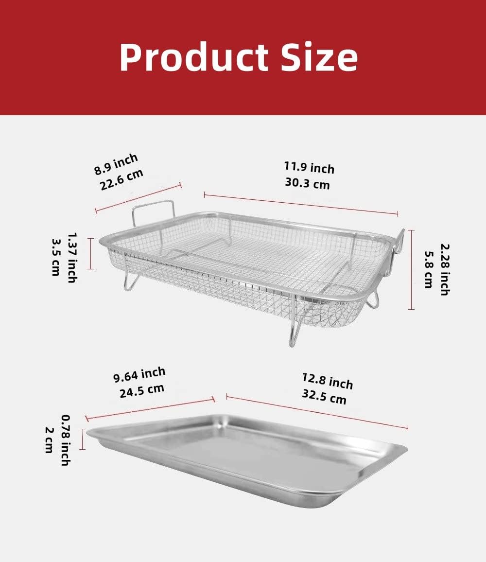 Cesta de acero inoxidable para freidora de aire para horno, bandeja para verduras de acero inoxidable y bandeja de sartén y recogedor de grasa,