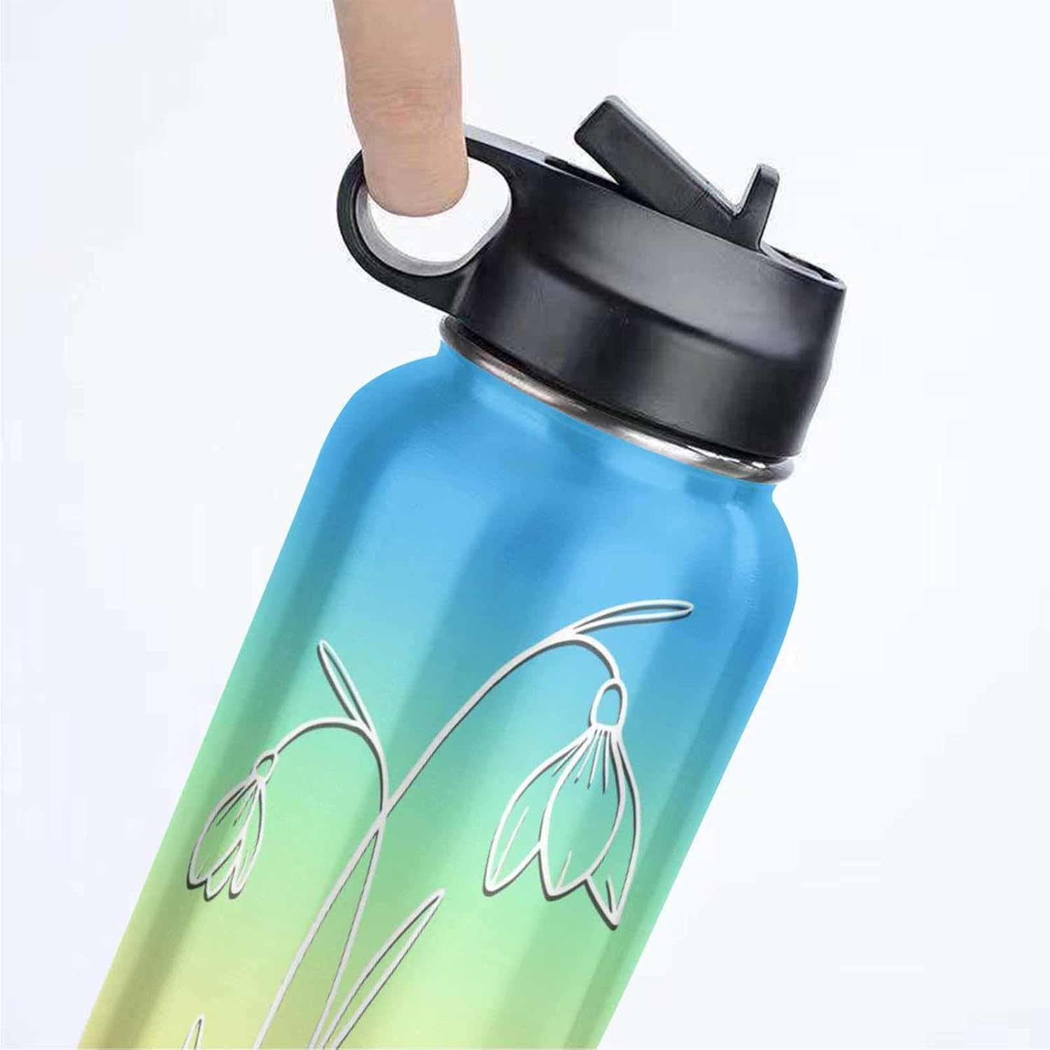 Botellas de agua personalizadas para niños, amigos, mes de nacimiento, flores, nombre personalizado, botella de agua aislada deportiva con pajilla,