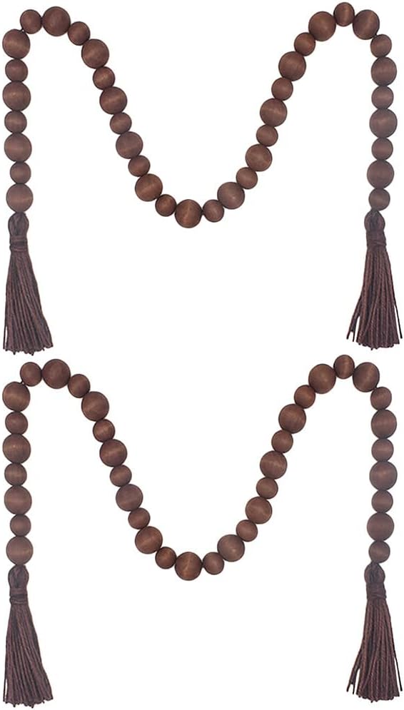 IMIKEYA Guirnalda de cuentas de madera 2 guirnaldas de cuentas de madera de granja para bandeja escalonada, cuentas de granja, guirnalda de cuentas