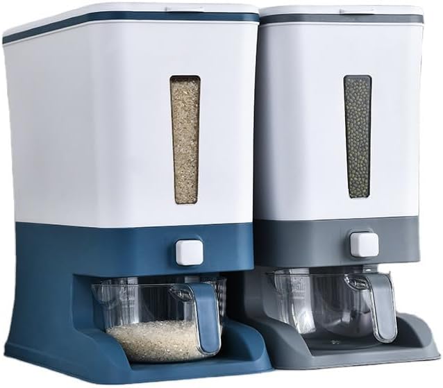 MJG Products, contenedor grande de almacenamiento de arroz de 25 libras, dispensador de alimentos con taza medidora para arroz, avena, frijoles y