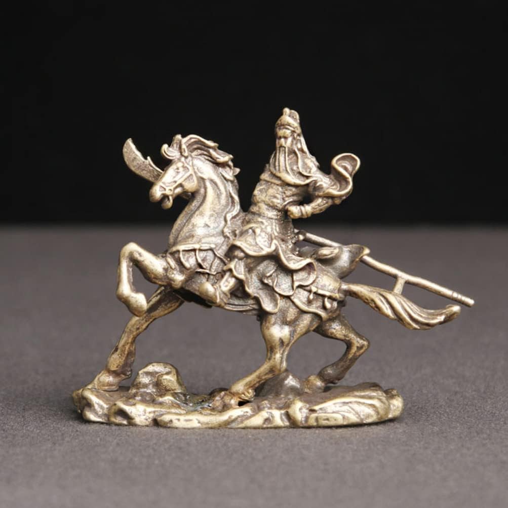 ULTNICE Regalos chinos de Feng Shui de latón para montar a caballo Figuritas de escritorio Lucky Horse Riding Estilo Artístico Decoración Guan Yu