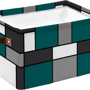 Cesta de almacenamiento geométrica gris turquesa para organizar estantes, cajas de almacenamiento plegables con asa, cesta de lona moderna blanca Cesta de almacenamiento geométrica gris turquesa para organizar estantes, cajas de almacenamiento plegables con asa, cesta de lona moderna blanca