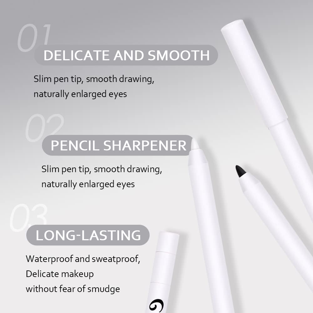 2 lápices delineadores de ojos blanco y negro, lápiz delineador de ojos mecánico profesional, iluminador de ojos, maquillaje de ojos con sacapuntas