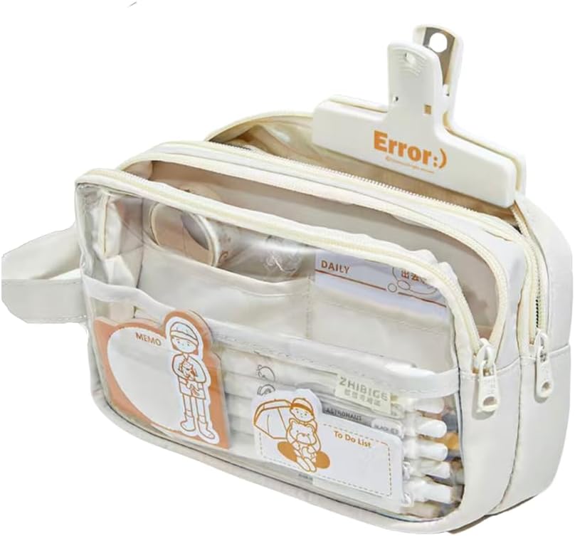 Bolsillos claros Estuche para lápices Estuche cosmético Marcador de pluma Organizador de escritorio Suministros de oficina (blanco)
