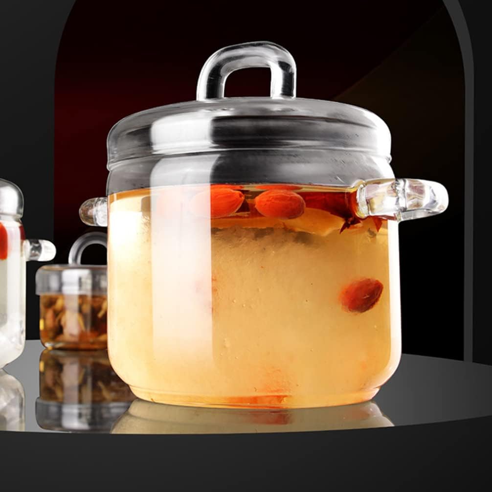 Tazón de ramen – Cacerola de vidrio con tapa, olla de cocina con tapa, olla de cocción escaldada, olla de pasta de cristal transparente de 11.8 fl