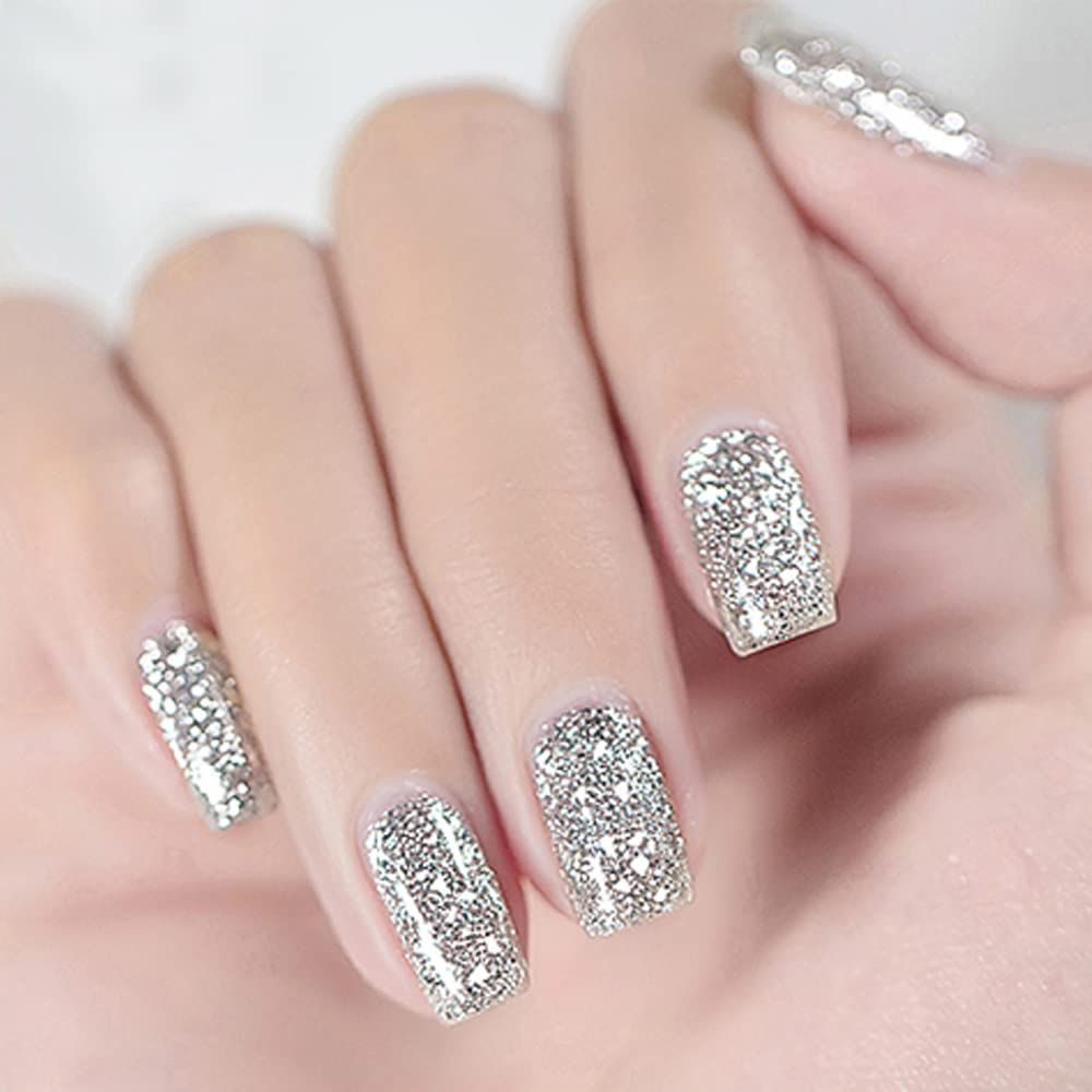 Vishine Esmalte de uñas de gel de 0.5 onzas líquidas, color plateado brillante con purpurina, para remojar los rayos UV LED de larga duración, arte