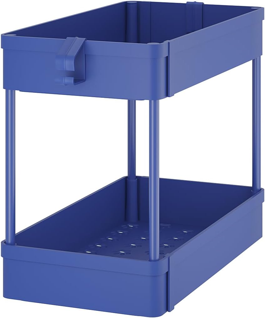 Organizador de almacenamiento para debajo del fregadero, cesta de almacenamiento de 2 niveles para debajo del baño, carrito de almacenamiento