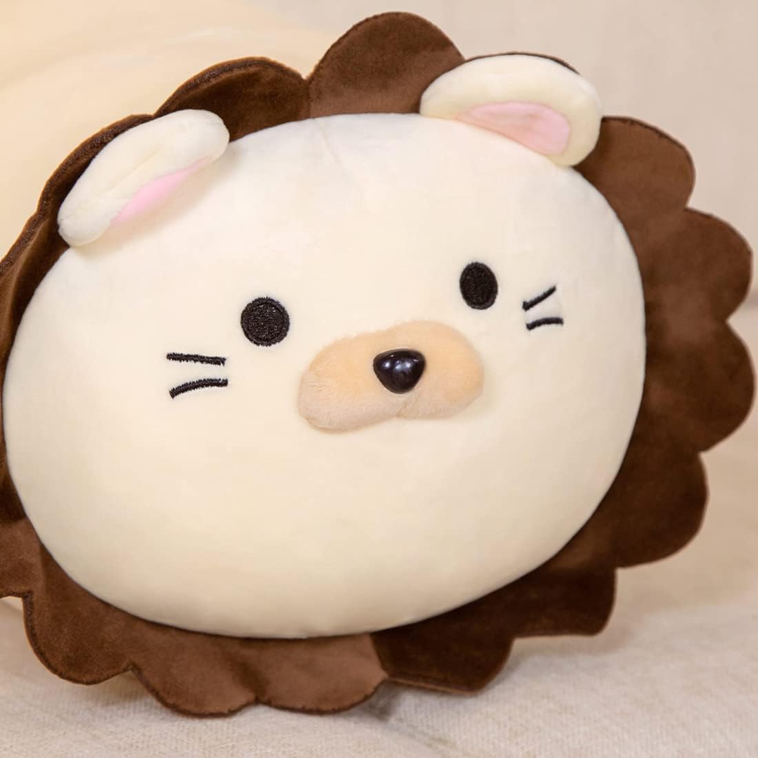 ELAINREN Almohada súper esponjosa para el cuerpo de león marrón, juguete de peluche suave de animales de peluche kawaii, animé de león, almohada de