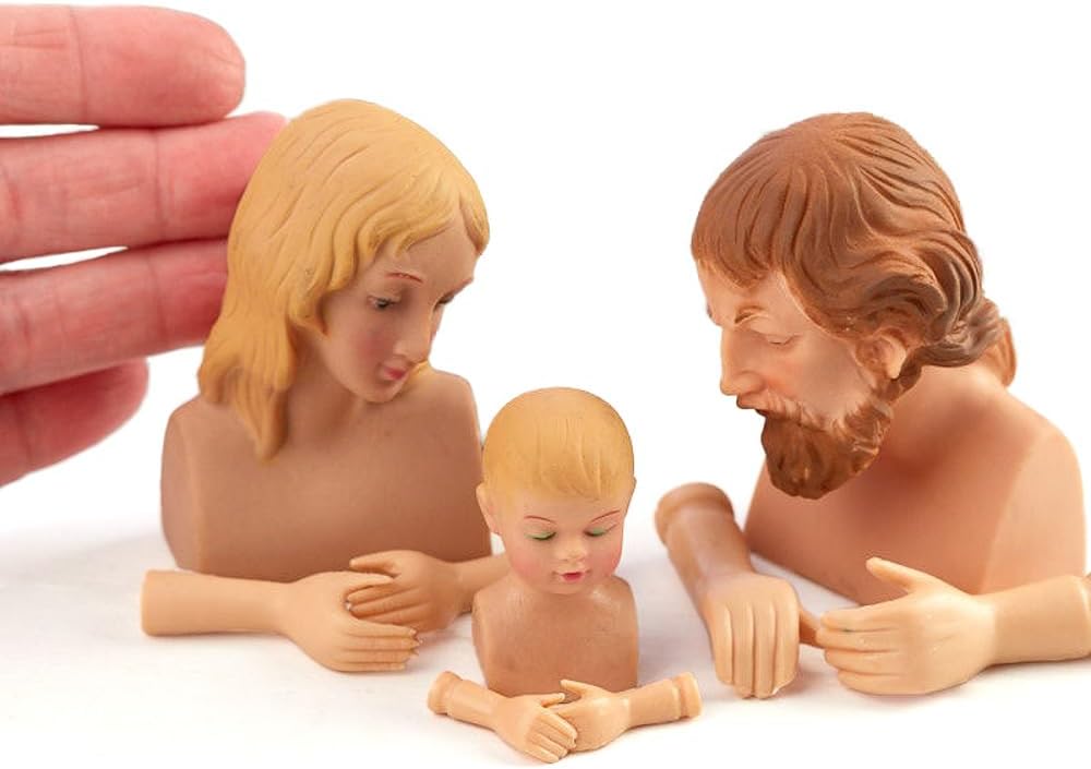 Factory Direct Craft Belén de vinilo con cabeza y brazos de muñeca Wisemen José, María, Bebé Jesús y 3 Wisemen, belén de bricolaje, adornos de