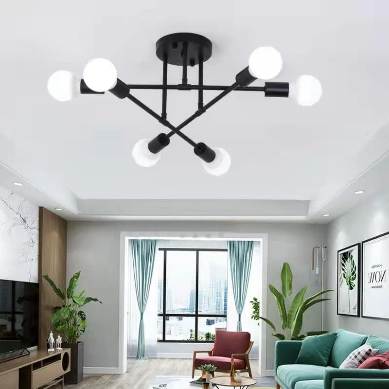 Lámpara de techo semiempotrada, moderna lámpara Sputnik con 6 luces, lámpara de techo Sputnik moderna con base de bombilla E26, accesorios de