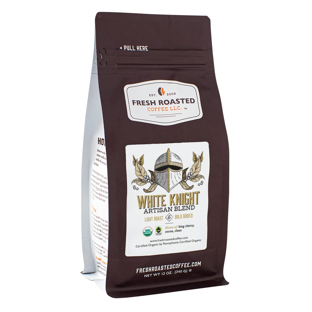 Fresh Roasted Coffee, Caballero Blanco Orgánico, 12 oz, Tostado ligero, Kosher de comercio justo, molido