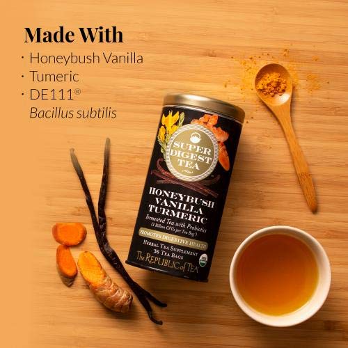 The Republic of Tea Organic Honeybush Vanilla Turmeric SuperDigest Tea  Probiotic Tea Bag (36 count)