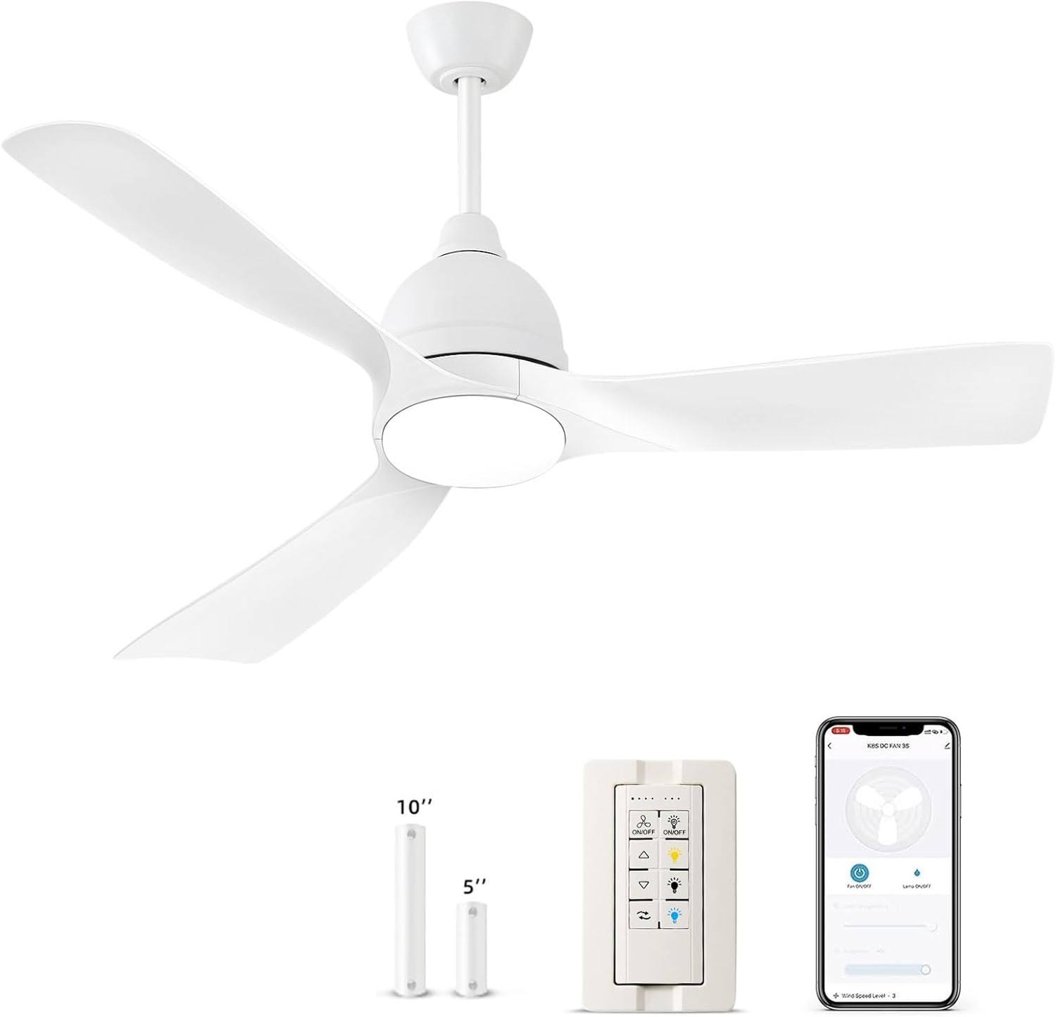 Ventilador de techo con control remoto de luces, ventilador de techo inteligente de 54 pulgadas, motor de CC reversible ETL de 35 W, luz LED