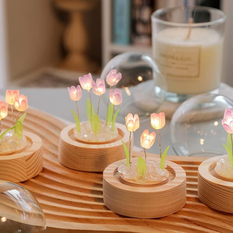 Luz nocturna estética de flores, bonita lámpara de noche de tulipanes para niños y adultos, cama de ensueño, lindas lámparas de luz nocturna para