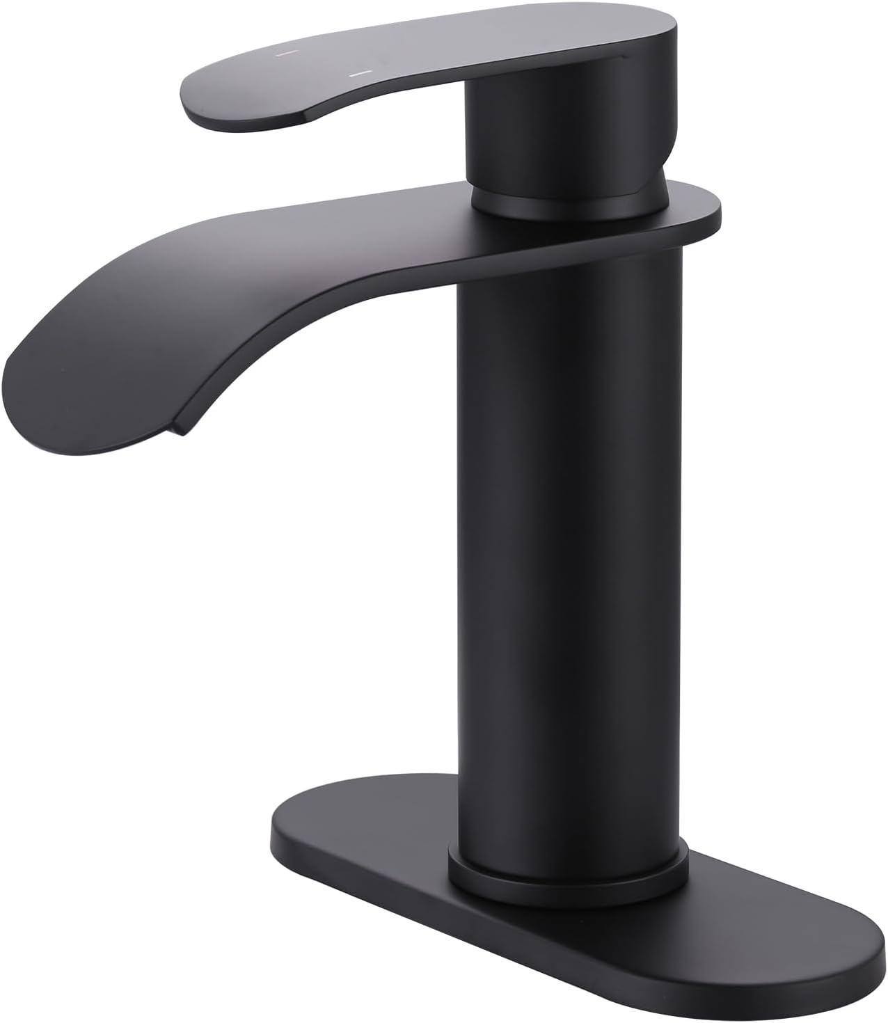 WOWOW Grifo de baño en cascada negro mate grifo de lavabo de baño para 1 agujero o 3 agujeros, grifo de tocador de una sola manija con drenaje