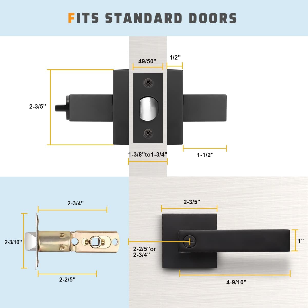 KNOBWELL Paquete de 5 manijas de puerta color negro mate resistentes para puerta de privacidad, accesorios de puerta, manijas de puerta para