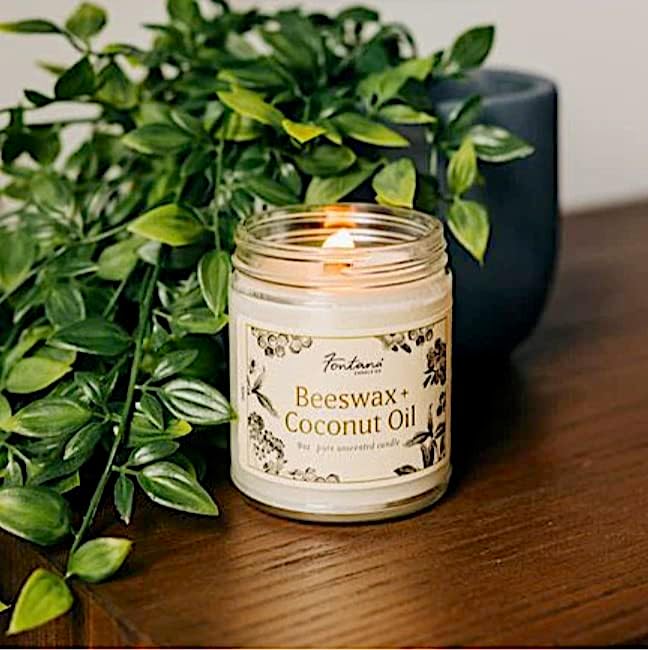 Fontana Candle Company – Vela sin perfume de cera de abejas y aceite de coco de 9 onzas, mecha de madera, no tóxica, largo tiempo de combustión,