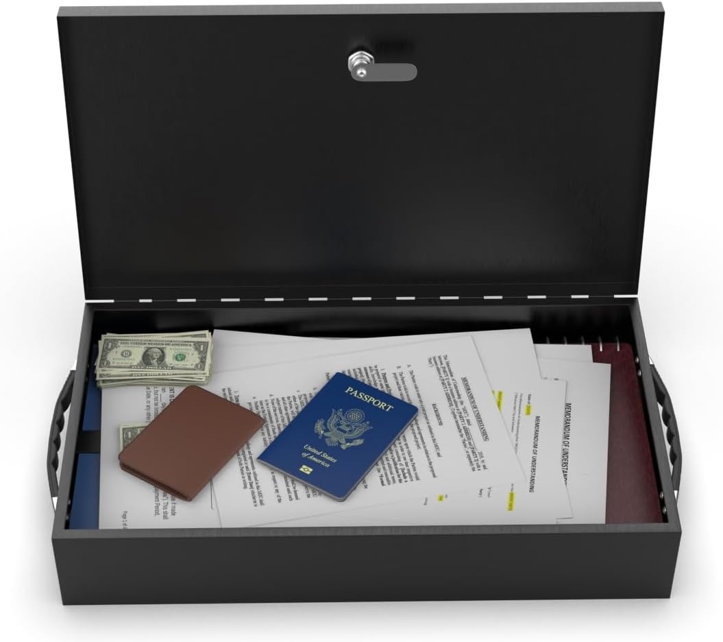 Caja fuerte grande ignífuga, se adapta a documentos legales y más plana, caja de seguridad de acero para el pecho, resistente al fuego para proteger