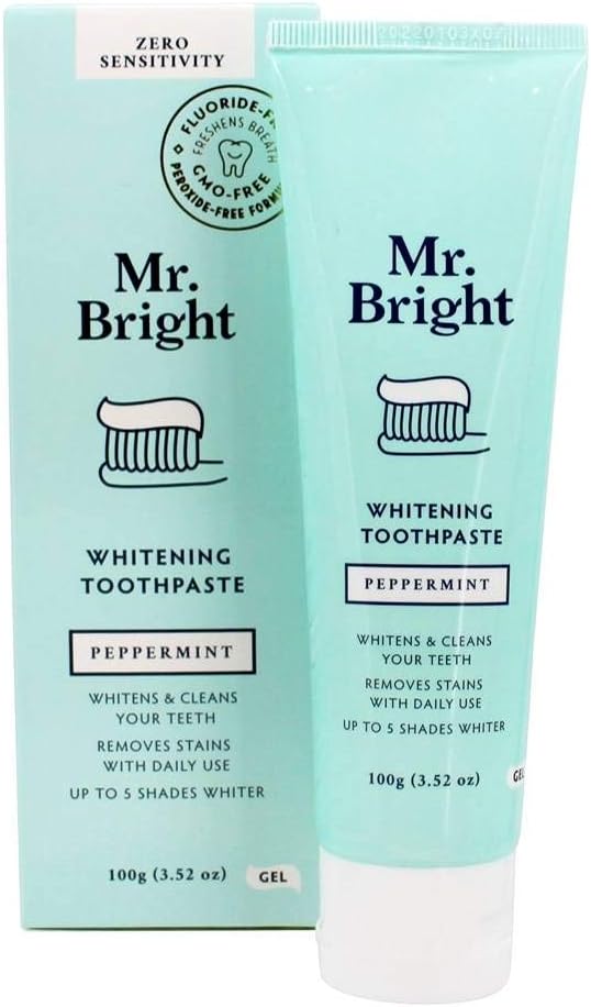 Gel de pasta de dientes blanqueadora sin flúor Menta – 3.52 oz.