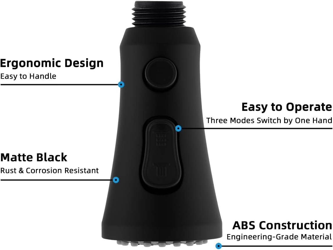 Hibbent Reemplazo de cabezal de grifo de cocina extraíble, boquilla rociadora de fregadero de cocina de 3 funciones con 10 adaptadores, compatible