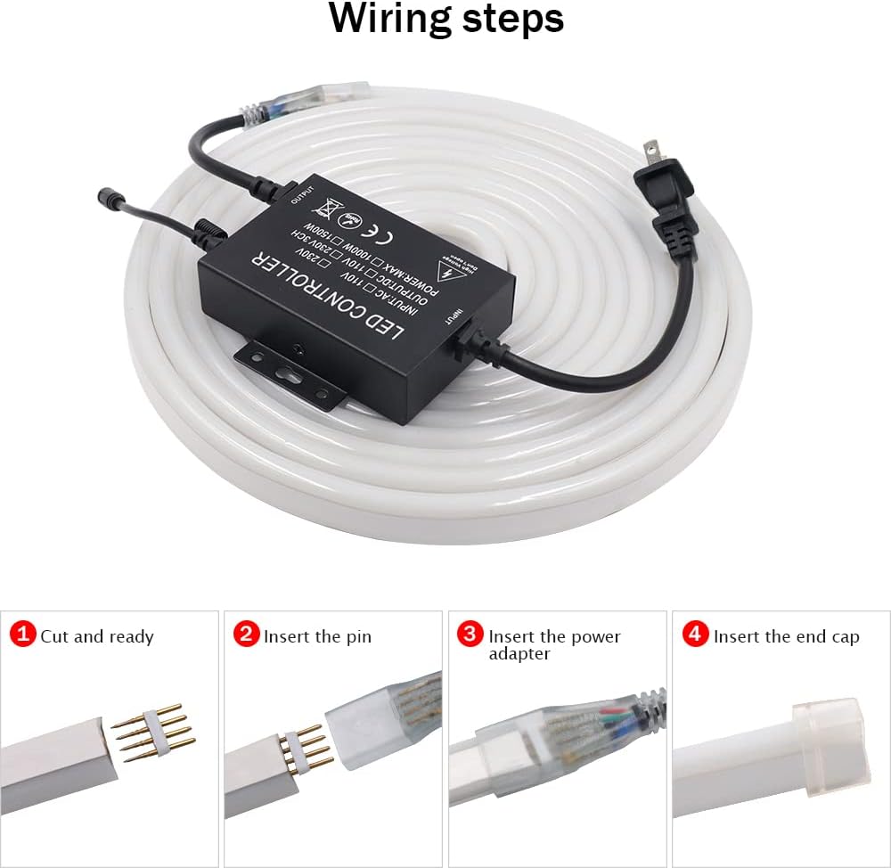 KISUFU Tira de luces LED de neón CA de 110 a 120 V, RGB 5050 SMD, multicolor, múltiples modos con control remoto de 40 teclas, cuerda de luz LED
