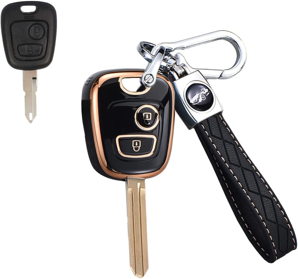 SANRILY Funda de llavero de TPU con borde dorado de 2 botones para Peugeot 206 107 207 307Citroen C1 C2 C3 C4 Picasso para Toyota Aygo Accessories