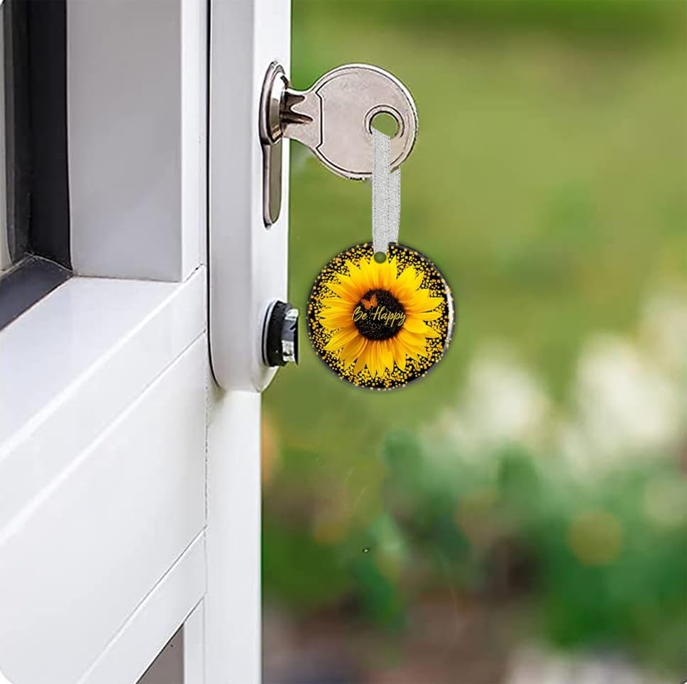 Adornos de Navidad de girasol amarillo y mariposa, adorno redondo de Navidad, decoración de regalo de vacaciones, viajes por el mundo, adornos