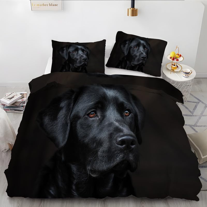 Juego de funda de edredón de labrador negro, tamaño Queen, con estampado de perro, funda de edredón de microfibra suave y 2 fundas de almohada de 20