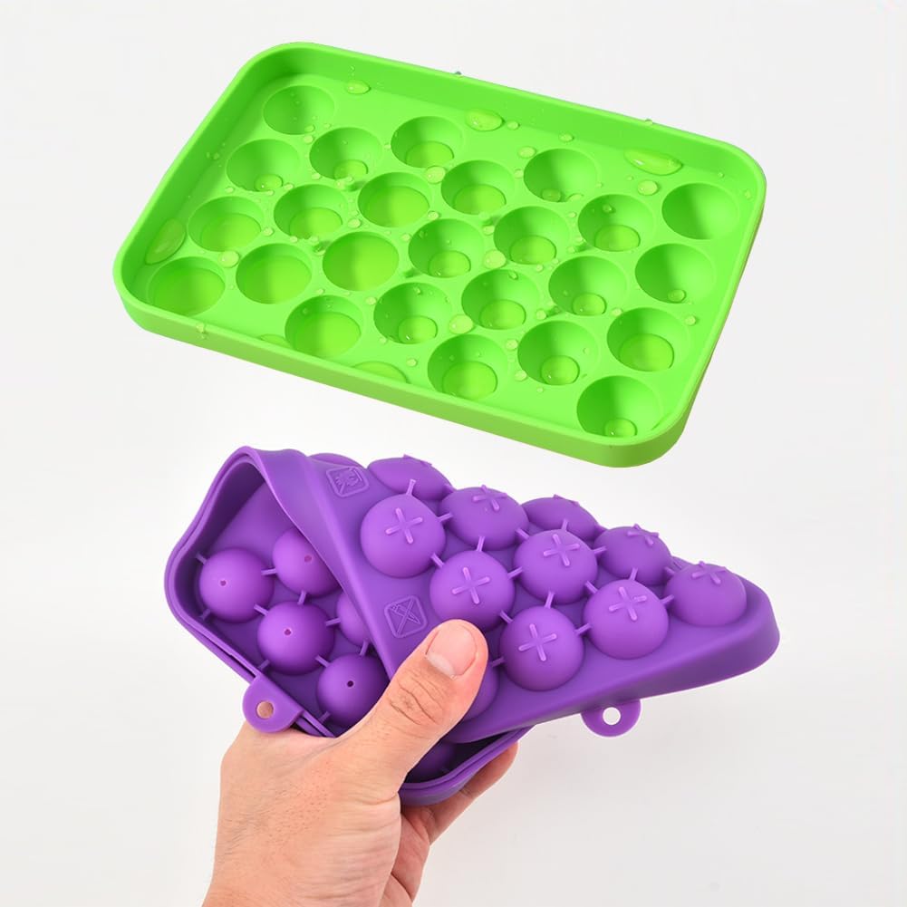 Lesunsul Bandeja de hielo, bandejas de hielo redondas, paquete de 2 bandejas de hielo pequeñas redondas, bandejas de silicona para bolas de hielo,