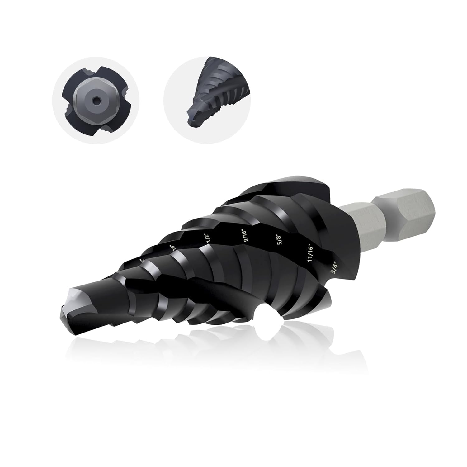 Pro Max – Broca escalonada de cobalto con cuatro flautas en espiral de 14 a 34 pulgadas, lista para impactos, para metal, acero inoxidable,