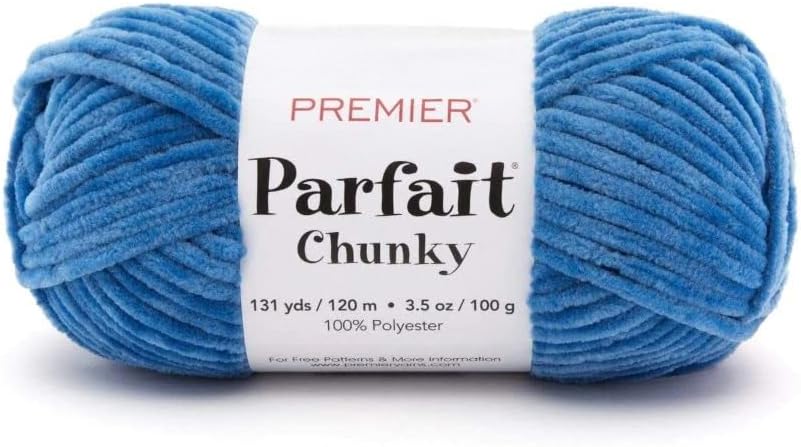 Premier Yarns Parfait Chunky – 3.5 oz – Peso súper voluminoso #6 – Paquete de 3 paquetes con 10 marcadores de puntada Bella’s Crafts (aciano)